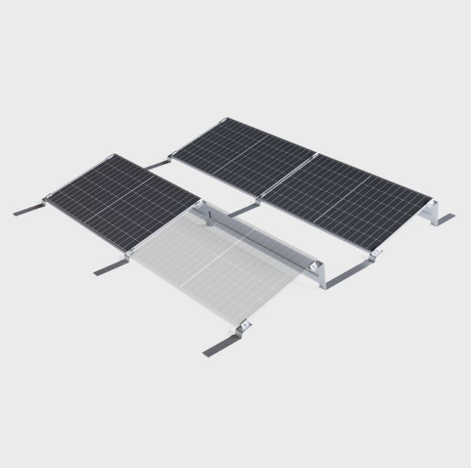 Standard AG-427 ballasted flat-roof mounting system render with solar modules